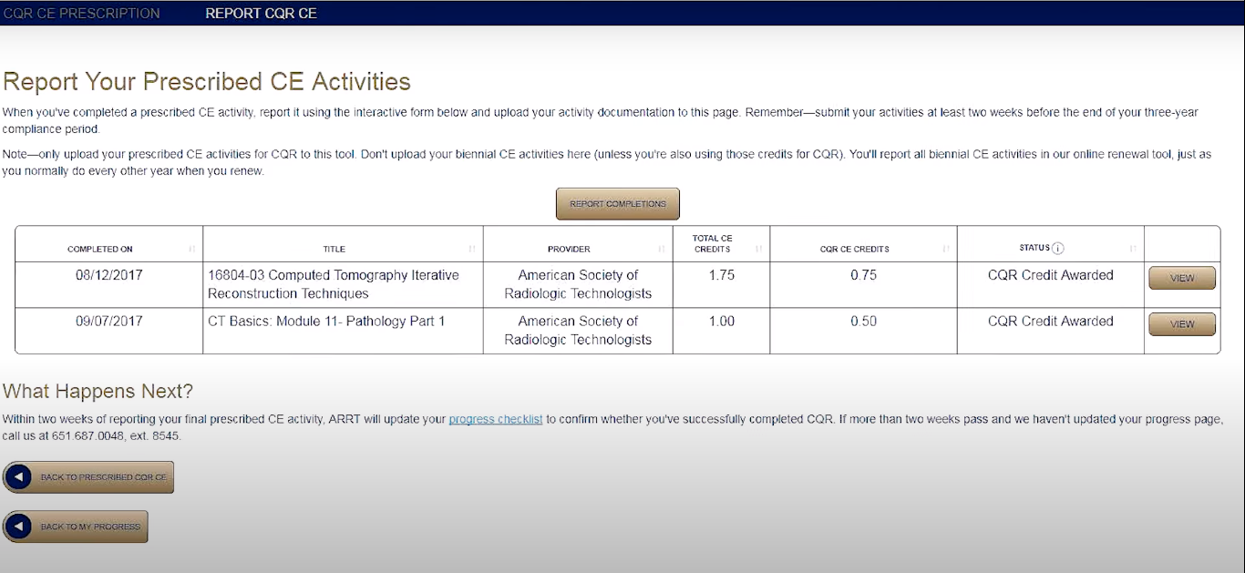 ARRT Prescribed CE Report